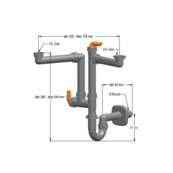 Siphon standard pour 2 cuves Max. 705mm - 2 raccords lave-vaisselle - SIF-1020-000 - Linum