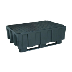 Bac de r&eacute;tention HD 250L sur 2 semelles avec caillebotis PE - REC-1022-020 - Linum