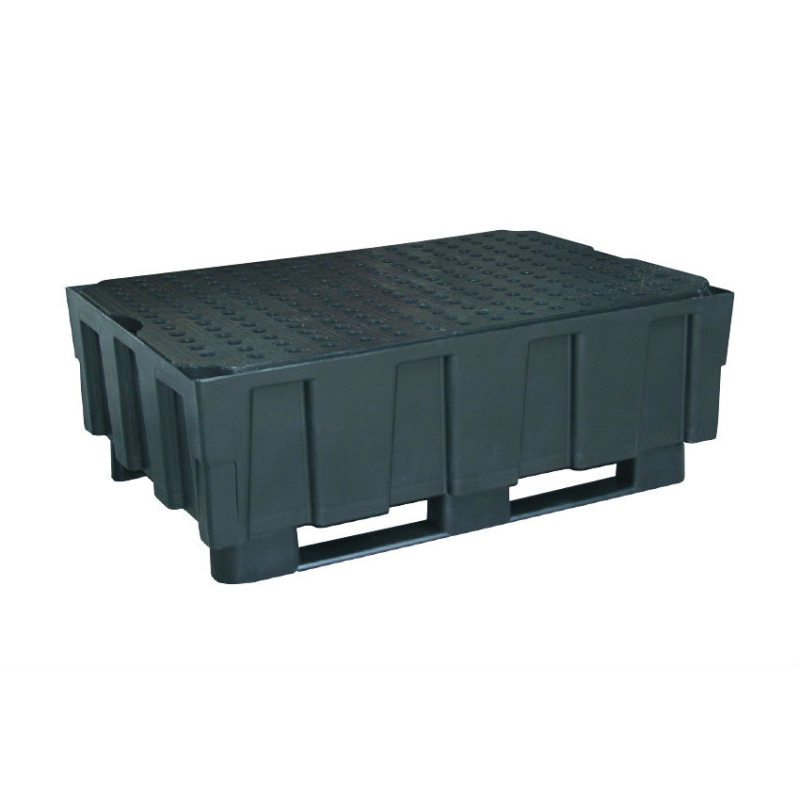 Bac de r&eacute;tention HD 250L sur 2 semelles avec caillebotis PE - REC-1022-020 - Linum