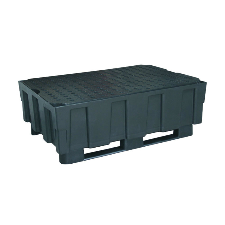 Bac de r&eacute;tention HD 250L sur 2 semelles avec caillebotis PE - REC-1022-020 - Linum