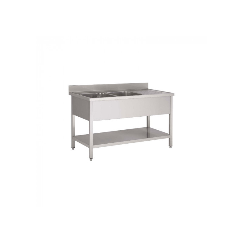 Spoeltafel met 2 spoelbakken links en onderlegbord 1600 mm - GD167BL2