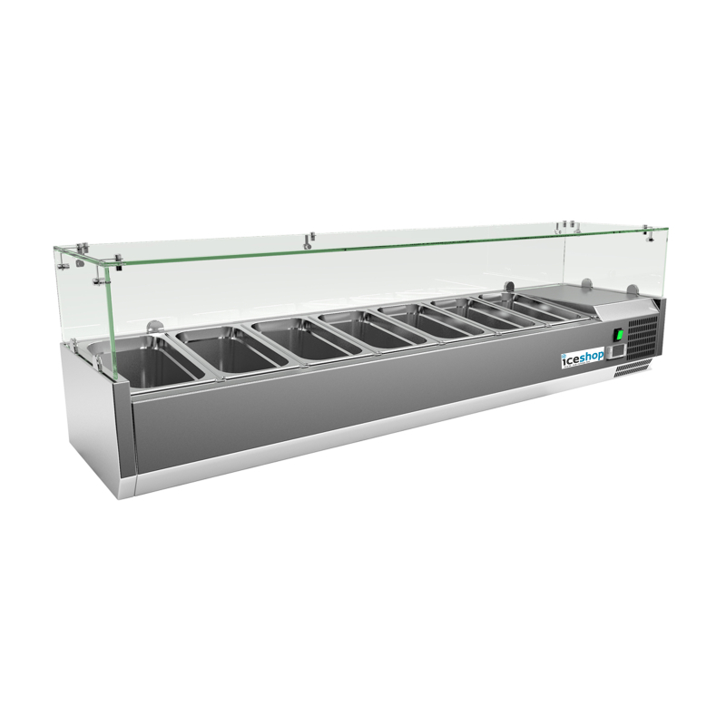 Gekoelde vitrine met ingredi&euml;ntenbakken - 7 GN 1/4-bakken - Breedte 1,6 m