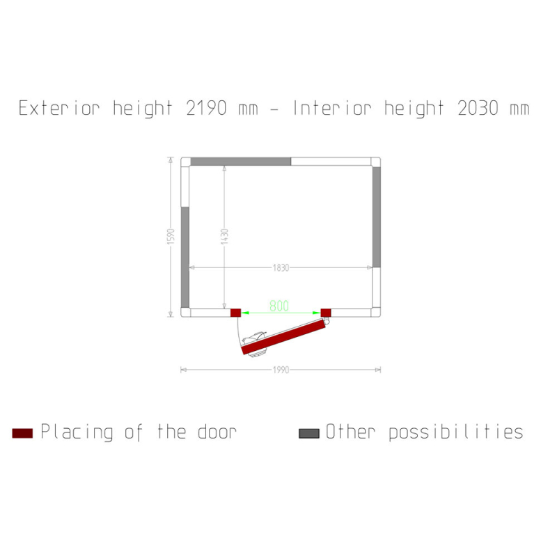 Koude kamer ISO 80, binnenafmetingen 1830 x 1430 xh 2030 mm (5,31 m&sup3;) - C59B/BF - Diamond
