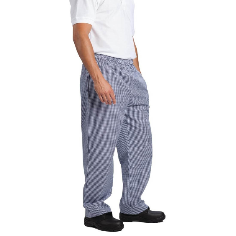 Pantalon de Cuisinier Unisexe - Petits Carreaux Bleus et Blancs Taille S - B311-S - Whites Chefs Clothing
