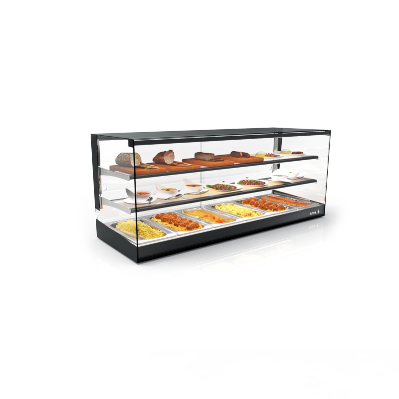 Vitrine R&eacute;glable Maria Noire pour Salle de Bain, Triple Hauteur avec Portes Coulissantes - CLO26B-2 - SAYL