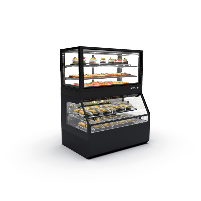 Vitrine r&eacute;frig&eacute;r&eacute;e &agrave; chaleur s&egrave;che noire avec 3 &eacute;tag&egrave;res r&eacute;glables - COC5F - SAYL