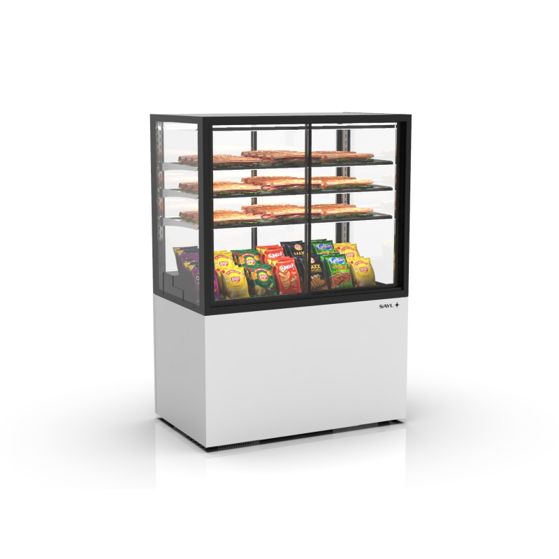 Vitrine verticale neutre blanche avec 3 &eacute;tag&egrave;res r&eacute;glables - IN100/80-140NA - SAYL