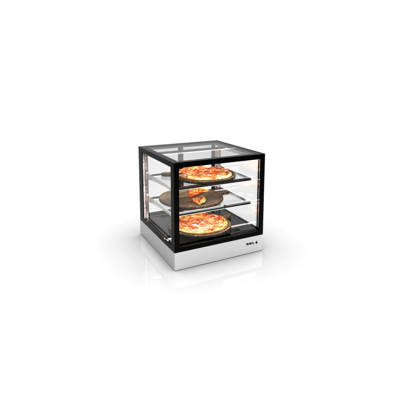 Vitrine chauffante blanche avec portes coulissantes et 2 &eacute;tag&egrave;res r&eacute;glables IN60-60C - SAYL