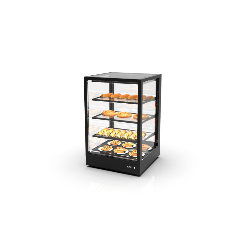 Vitrine chauffante s&egrave;che noire, portes coulissantes, 3 &eacute;tag&egrave;res - IN60-90C -B- SAYL
