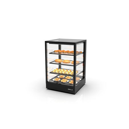 Vitrine chauffante s&egrave;che noire, portes coulissantes, 3 &eacute;tag&egrave;res - IN60-90C -B- SAYL