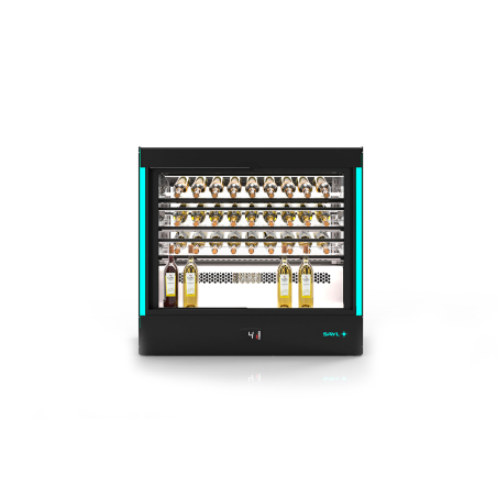 Vitrine r&eacute;frig&eacute;r&eacute;e semi-murale noire avec &eacute;clairage RGB et portes coulissantes CPAK-RAC-W - SAYL