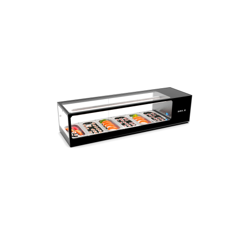 Vitrine r&eacute;frig&eacute;r&eacute;e statique double pour sushis noire, VTLG6S - SAYL