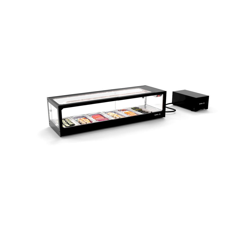 Vitrine r&eacute;frig&eacute;r&eacute;e statique double sushis noire, portes coulissantes VTLG6SGR - SAYL