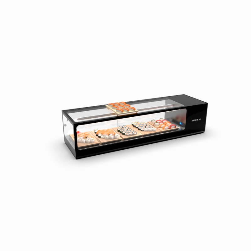 Vitrine r&eacute;frig&eacute;r&eacute;e statique double pour sushis noire VTLG6SP - SAYL
