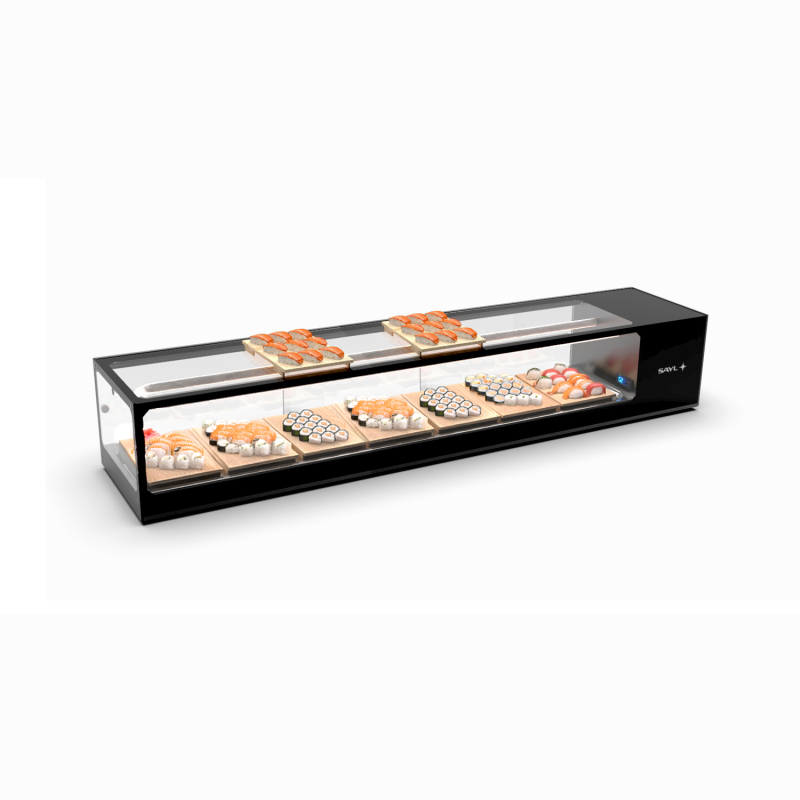 Vitrine R&eacute;frig&eacute;r&eacute;e Statique Double pour Sushi Noire VTLG8SP - SAYL