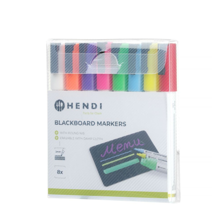 8 Feutres &agrave; Craie Couleurs Assorties 3mm Pointe Ronde - Hendi