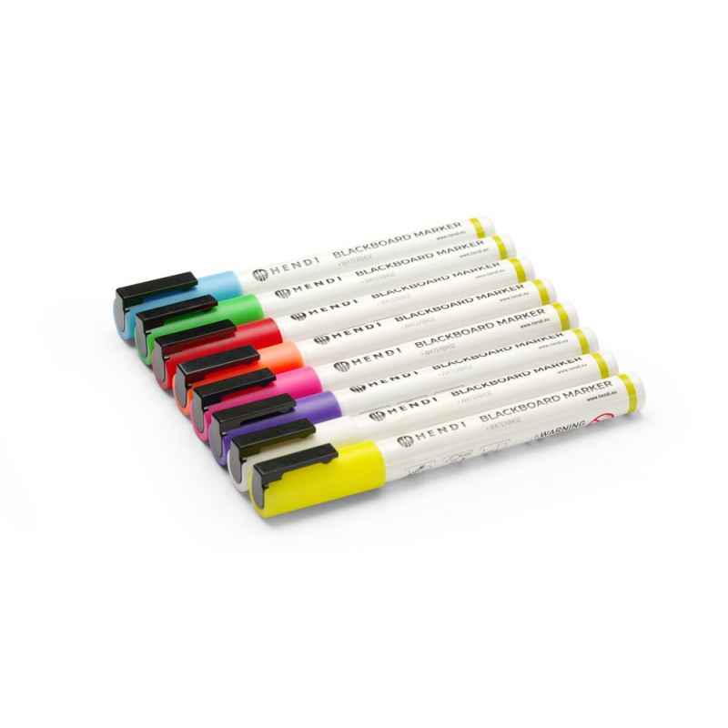 8 Feutres &agrave; Craie Couleurs Assorties 3mm Pointe Ronde - Hendi