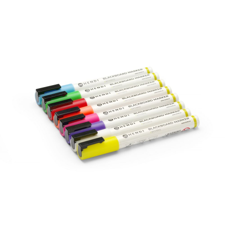 8 Feutres &agrave; Craie Couleurs Assorties 3mm Pointe Ronde - Hendi