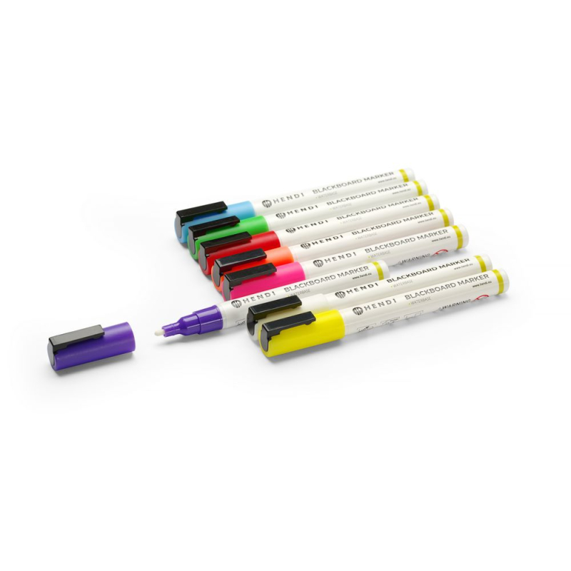 8 Feutres &agrave; Craie Couleurs Assorties 3mm Pointe Ronde - Hendi