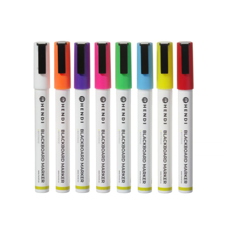 8 Feutres &agrave; Craie Couleurs Assorties 3mm Pointe Ronde - Hendi