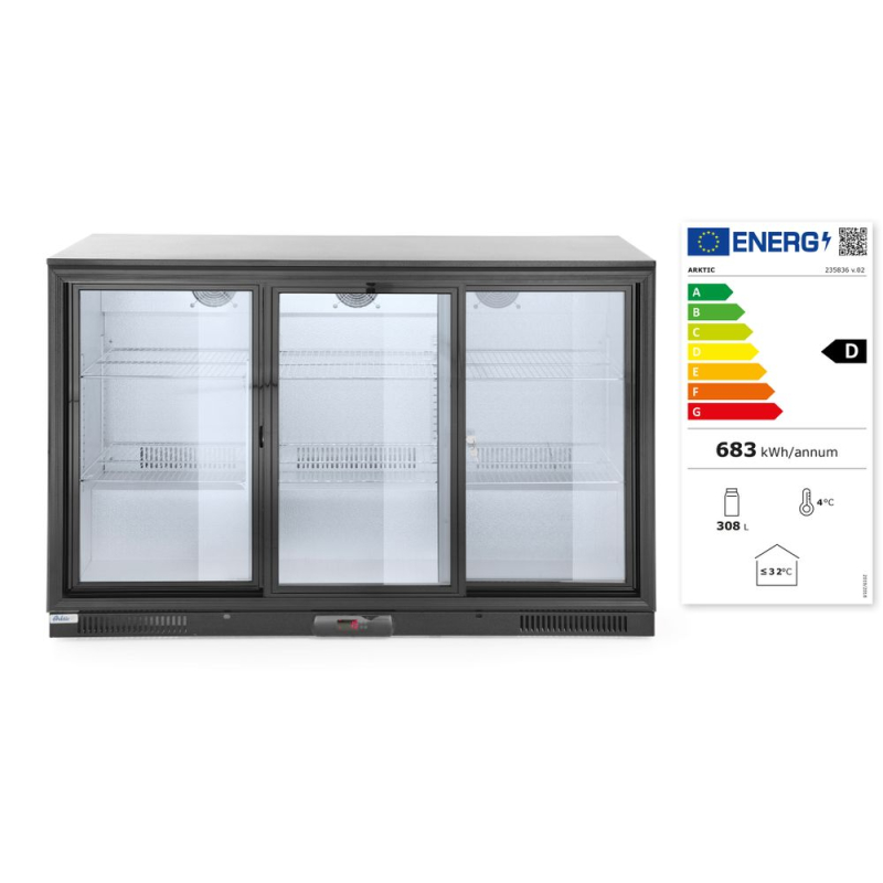 Arri&egrave;re Bar R&eacute;frig&eacute;r&eacute; 3 Portes Coulissantes Arktic 254L Noir - Hendi