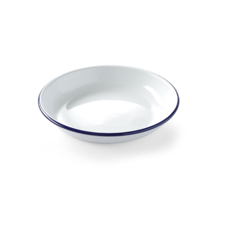 Assiette creuse &Eacute;maill&eacute;e Blanche Bord Bleu ⌀240mm Empilable Lave-Vaisselle - Hendi