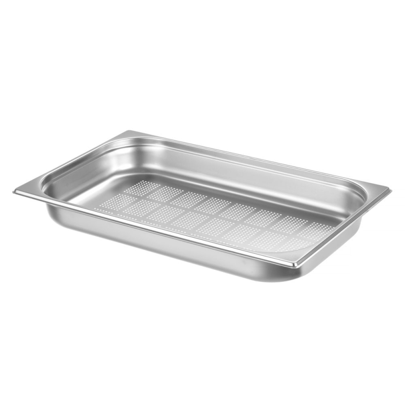 Bac Gastronorme GN 1/1 Perfor&eacute; Acier Inoxydable, Volume 9L, Hauteur 65mm - Hendi