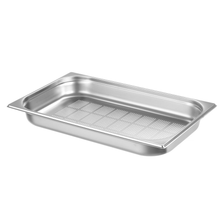 Bac Gastronorme GN 1/1 Perfor&eacute; Acier Inoxydable, Volume 9L, Hauteur 65mm - Hendi