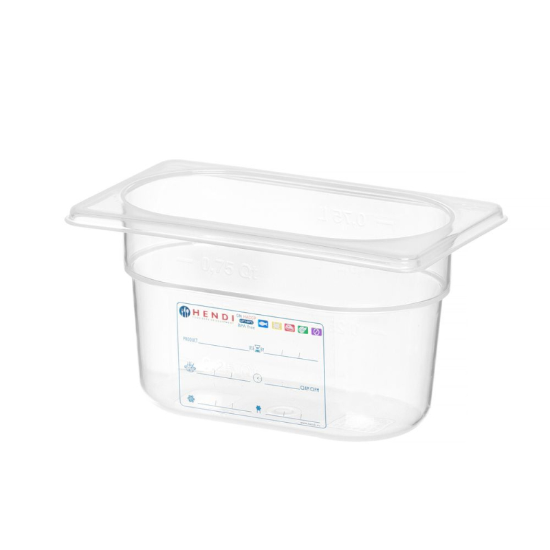 Bac Gastronorme GN 1/9 Transparent 0,9L, 176x108x100mm Sans BPA - Hendi
