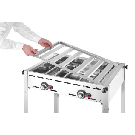 Barbecue gaz Professionnel Green Fire 2 Br&ucirc;leurs 11,6kW Fonte &Eacute;maill&eacute;e - Hendi