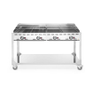 Barbecue professionnel &agrave; gaz Green Fire 4 br&ucirc;leurs, 22kW, sur roulettes, Profi Line - Hendi