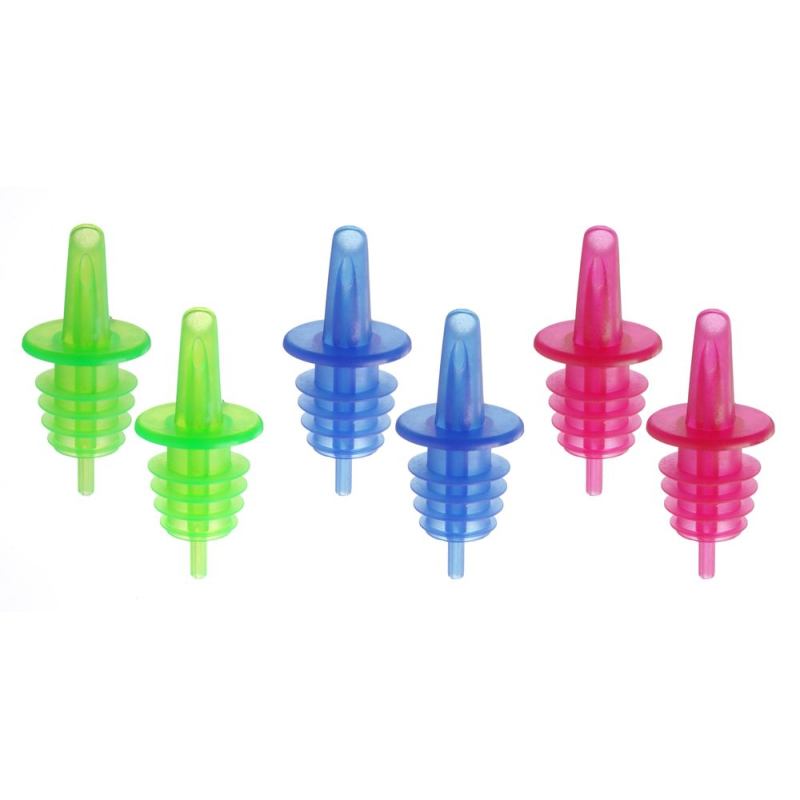 Bec-verseur &agrave; &eacute;coulement libre BarUp, Set de 6 (2 bleu, 2 rouge, 2 vert) - Hendi