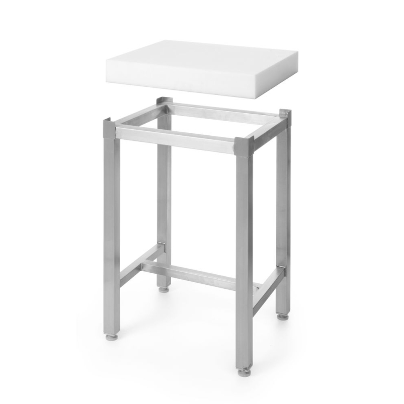 Billot de boucher professionnel poly&eacute;thyl&egrave;ne HDPE500 500x400x(H)800mm avec pi&egrave;tement inox renforc&eacute; - Hendi
