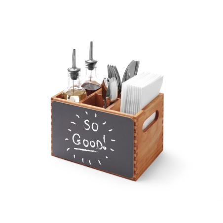 Bo&icirc;te &agrave; Menu et Couverts en Bois avec Ardoise 4 Compartiments 210x150mm - Hendi