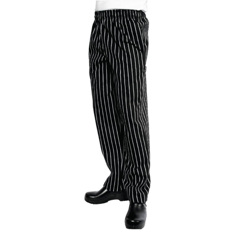 Uniseks koksbroek Baggy Chef Works zwart-wit gestreept S - Gastronoble - A940-S