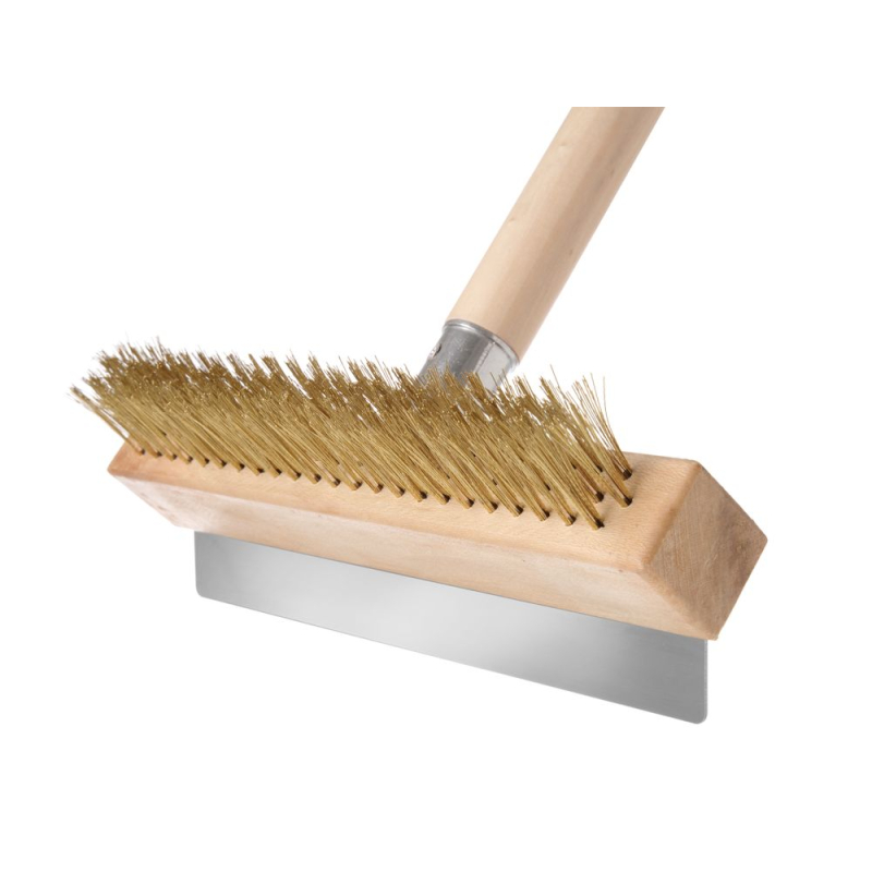 Brosse M&eacute;tallique en Laiton et Racloir Acier D&eacute;montable pour Four &agrave; Pizza 930x260mm - Hendi
