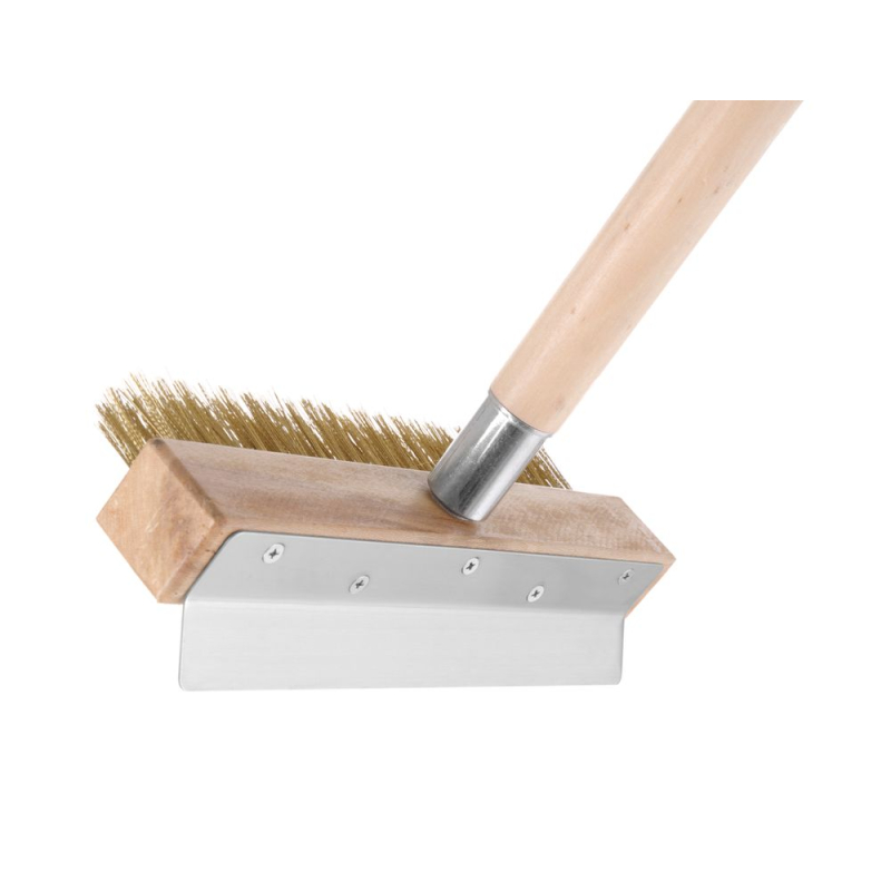 Brosse M&eacute;tallique en Laiton et Racloir Acier D&eacute;montable pour Four &agrave; Pizza 930x260mm - Hendi
