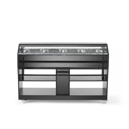Buffet chauffant professionnel 4 bacs GN 1/1 Acier Inox Noir 1490x765x1370mm - Hendi