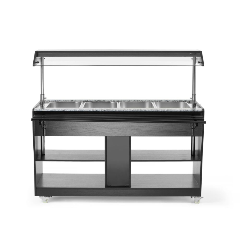 Buffet chauffant professionnel 4 bacs GN 1/1 Acier Inox Noir 1490x765x1370mm - Hendi