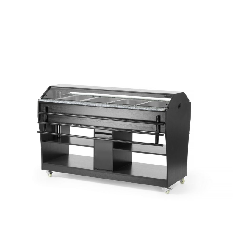 Buffet chauffant professionnel 4 bacs GN 1/1 Acier Inox Noir 1490x765x1370mm - Hendi