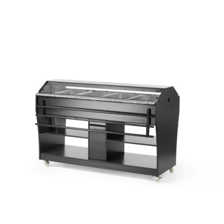 Buffet chauffant professionnel 4 bacs GN 1/1 Acier Inox Noir 1490x765x1370mm - Hendi