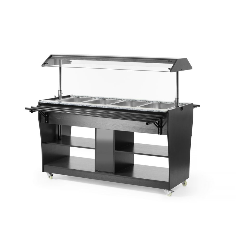 Buffet chauffant professionnel 4 bacs GN 1/1 Acier Inox Noir 1490x765x1370mm - Hendi