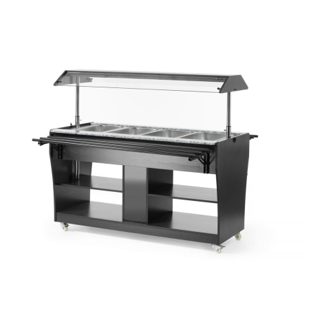 Buffet chauffant professionnel 4 bacs GN 1/1 Acier Inox Noir 1490x765x1370mm - Hendi