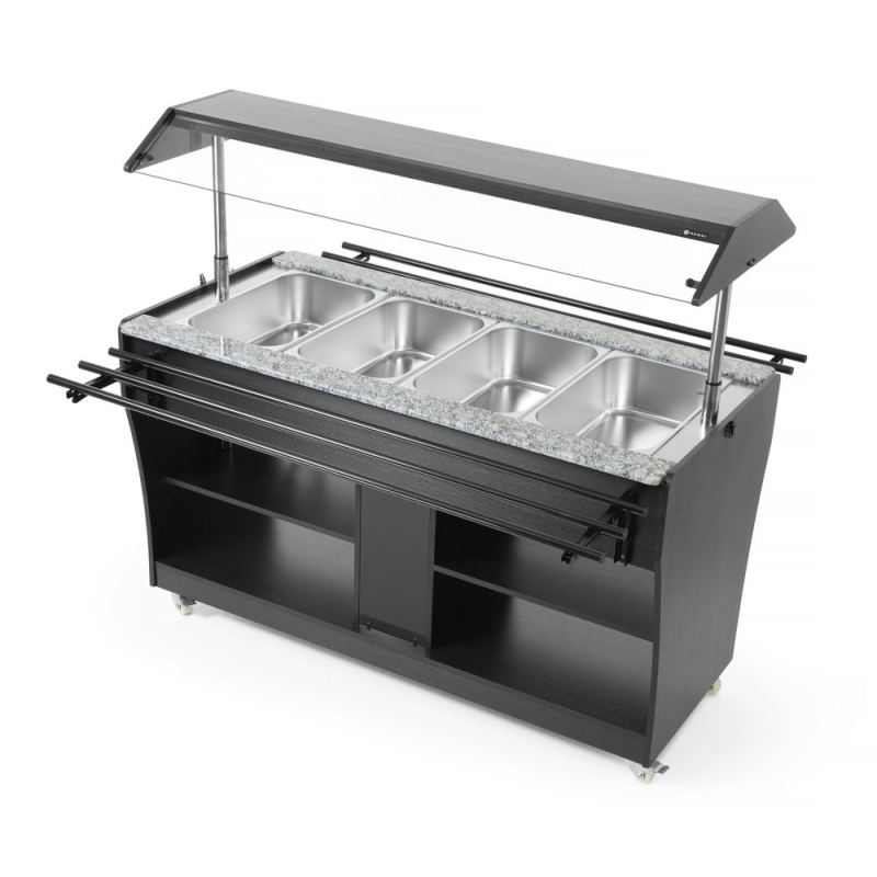 Buffet chauffant professionnel 4 bacs GN 1/1 Acier Inox Noir 1490x765x1370mm - Hendi