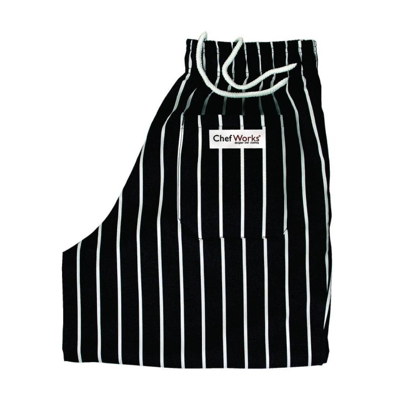 Uniseks koksbroek Baggy Chef Works zwart-wit gestreept S - Gastronoble - A940-S