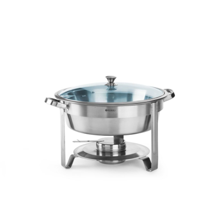 Chafing Dish Rond 3.5L Kitchen Line avec Couvercle en Verre et Br&ucirc;leur Inox - Hendi