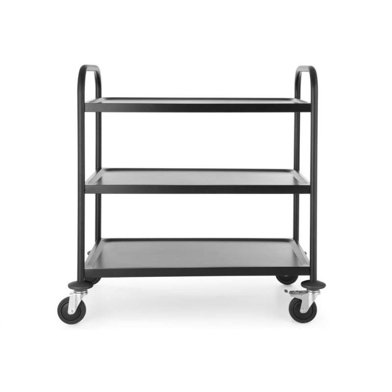Chariot de service professionnel noir mat 3 &eacute;tag&egrave;res inox - Hendi