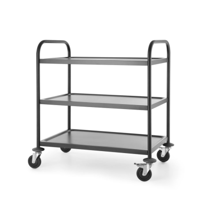 Chariot de service professionnel noir mat 3 &eacute;tag&egrave;res inox - Hendi