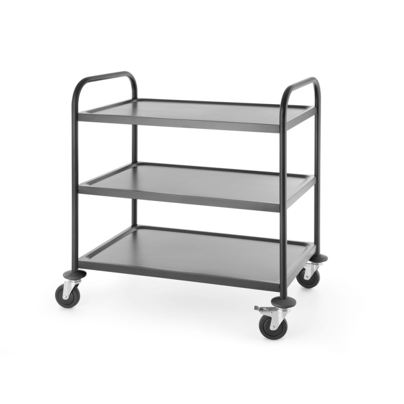 Chariot de service professionnel noir mat 3 &eacute;tag&egrave;res inox - Hendi