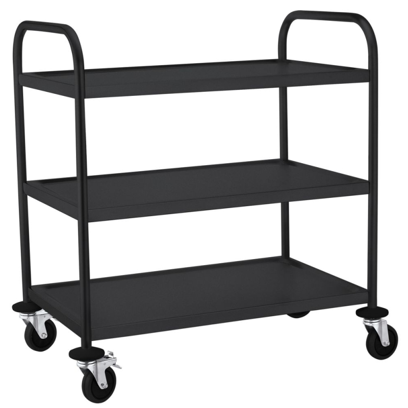 Chariot de service professionnel noir mat 3 &eacute;tag&egrave;res inox - Hendi